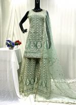 Net Pista Green Wedding Wear Thread Work Readymade Plazzo Suit